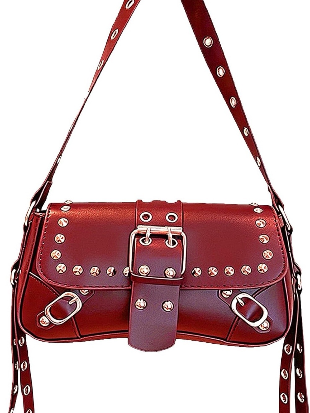 NWT Deep Red Studded Shoulder Bag | Y2K Vintage Buckle Purse | Deep Red